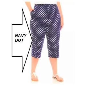 Alfred Dunner Pants Womens 24W Crop Pedal Pusher Capri Navy BluePolka Dot